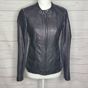 Shebby Collection Pleather Blue to Black Racer Jacket
